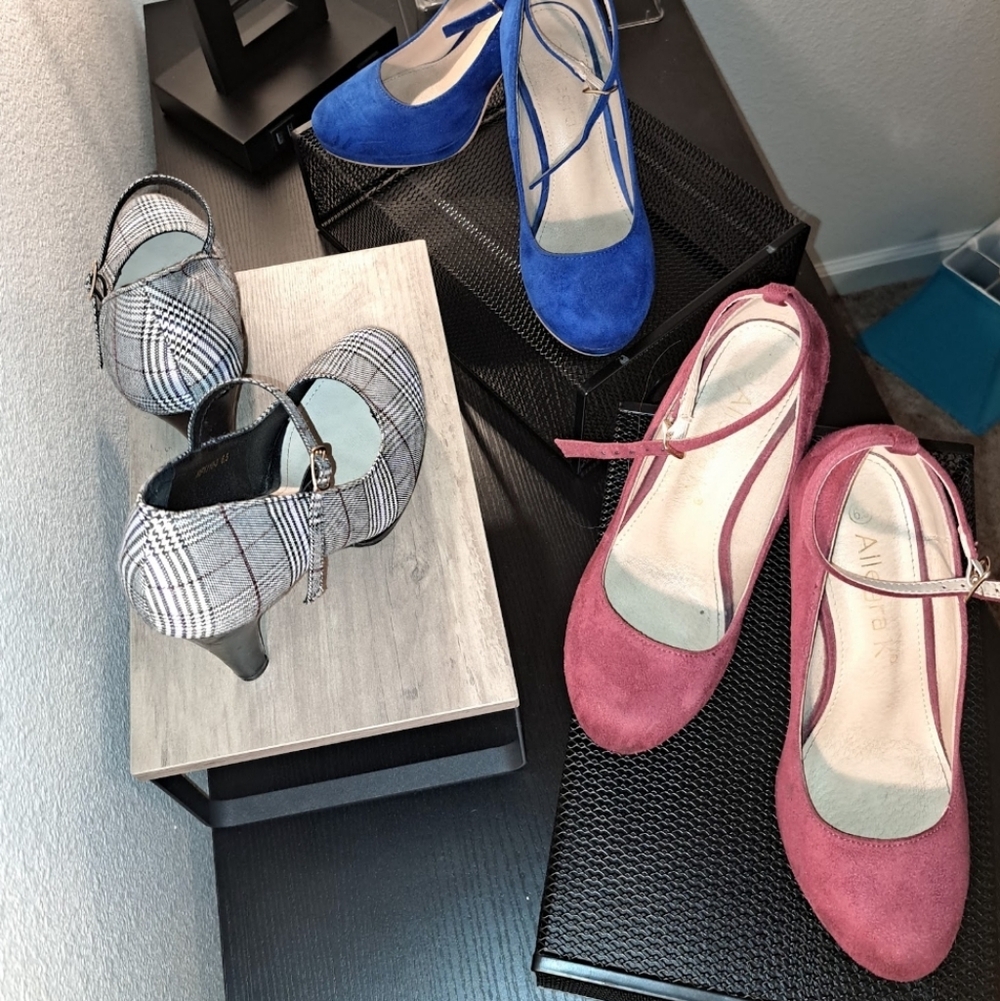 Heels... Electric Blue, Burgundy, And The Pinstripe. $18/ea Or Take All For $46